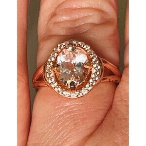 JTV Ring 1.45ct Oval Peach Morganite w/White Zircon Halo Rose Gold over 925, Sz7